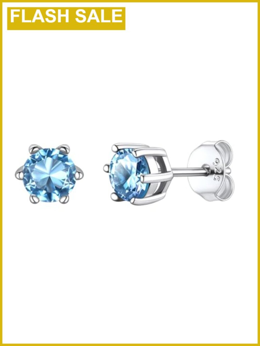 925 Sterling Silver Birthstone Stud Earrings 5mm CZ 6-Prong Hypoallergenic